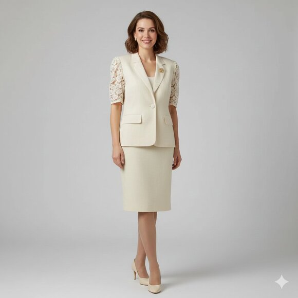 Louis Féraud Paris Vintage Skirt Suit Set – Rare Couture Cream Ensemble | Size 6 - Picture 1 of 13